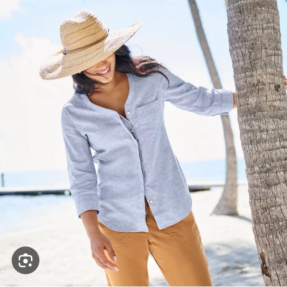 ORVIS 100% Linen Button-up 3/4 Sleeve Shirt, Nightshade-Size M (10-12)